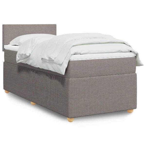 vidaXL Boxspringbett mit Matratze Taupe 90x200 cm Stoff, 3289636