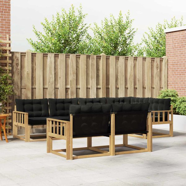 vidaXL Outdoor-Sofagarnitur mit Kissen 7-teilig Weiß und Schwarz, 3388778
