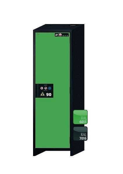 asecos Sicherheitsschrank Q-CLASSIC-90, Q90.195.060.R in resedagrün RAL 6011 mit 4x Auszugswanne Standard (Edelstahl), 30073-048-33424