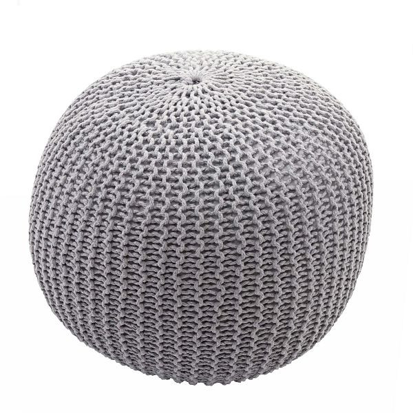 Mendler Pouf HWC-E16, Strickhocker Sitzhocker Strickpouf, Strickoptik 40x50cm, grau, 65080
