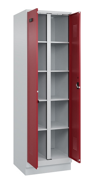 C+P Wäsche-Spind Evolo PLUS, mit Sockel, 2 Abteile, 1950x600x500mm, 7035/3003, Verschluss Zylinderschloss, 049022-20B S10031