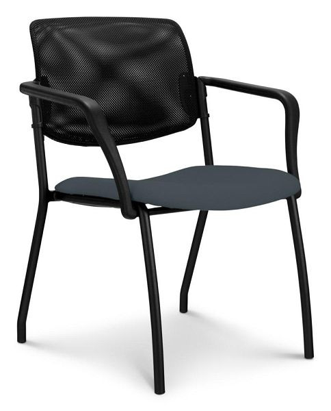 Deskin Besucherstuhl DELTA 2000, Gestell schwarz inkl. Armlehnen, Netzrücken grau, eckig, 361530