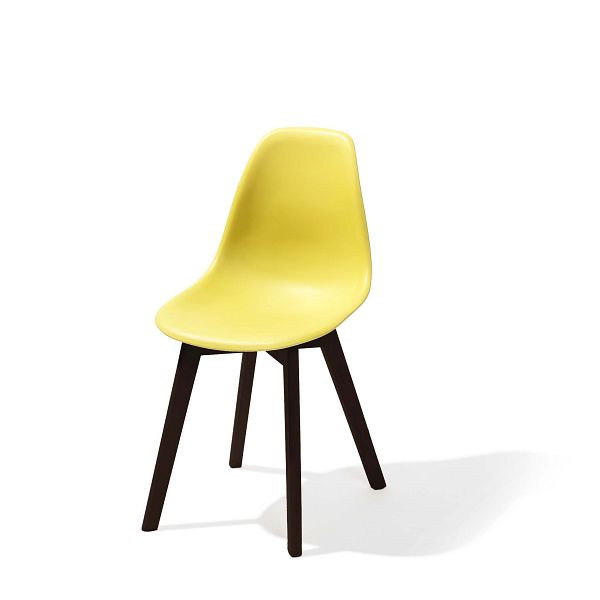 VEBA Keeve Stapelstuhl gelb ohne Armlehne, dunkles Birkenholz Gestell und Kunststoff Sitzfläche, 47 x 53 x 83 cm (BxTxH), 505FD01SY