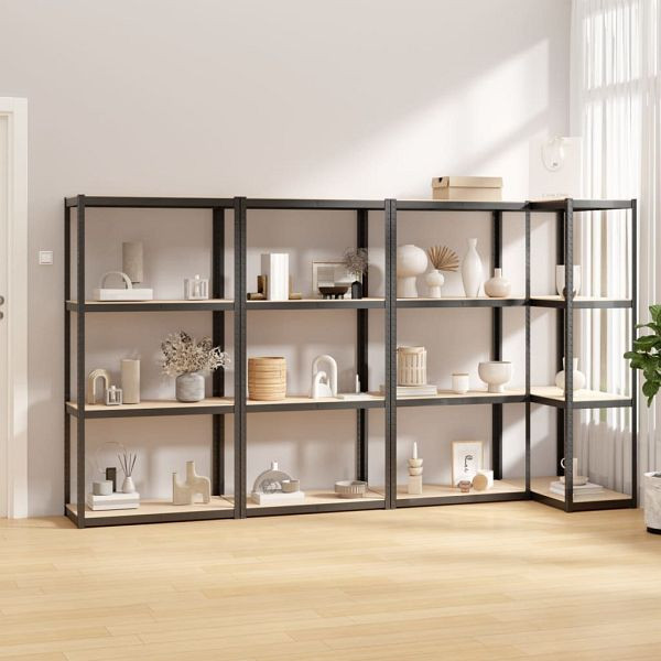 vidaXL Regale mit 4 Böden 4 Stück Anthrazit Stahl & Holzwerkstoff, 3154142