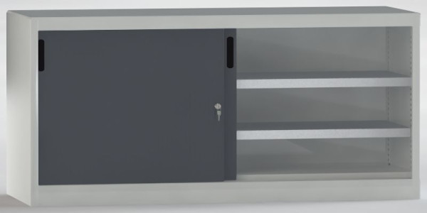 KLW Schiebetürenschrank, 700x1500x525mm, mit Mitteltrennwand, links & rechts je 2 verzinkte, verstellbare Fachböden, 7SN-SL0700TB-0715MRB