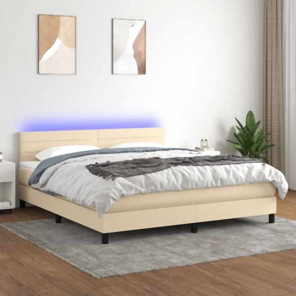 vidaXL Boxspringbett mit Matratze & LED Creme 160x200 cm Stoff, 3133250