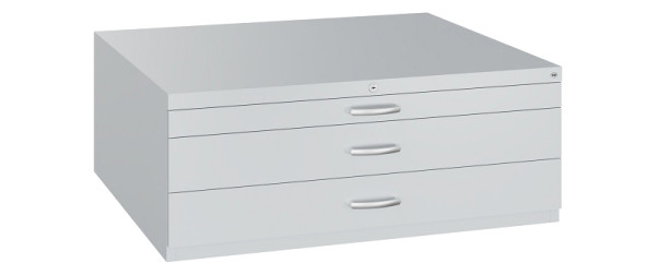 C+P Flachablageschrank Serie 7100_7200, H420xB1100xT765mm, 7035/7035, 2 Schubladenblenden doppelwandig, 7100-100 S10174