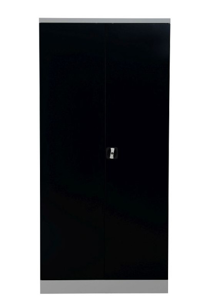 Gürkan Flügeltürenschrank, 60 x 92 x 195 cm, Lichtgrau, Schwarz, Verstärkte Fachboden Stück 4, FLC.196/N, 112112