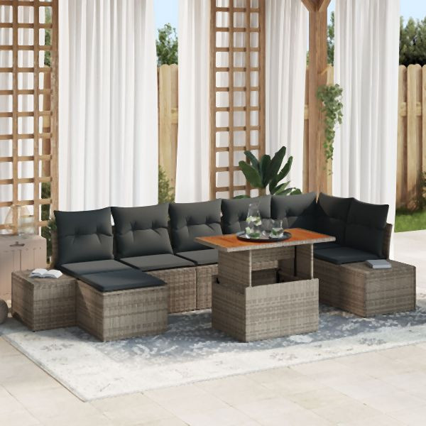 vidaXL Garten-Sofa-Set Set aus 8 Teilen Grau Rattan, 3349992