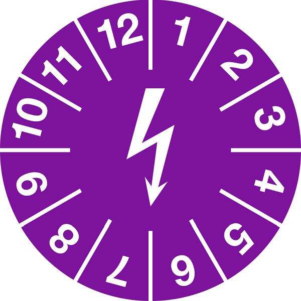 Moedel Prüfplakette für elektrische Einrichtungen, Dokumentenfolie, violett, Ø 15mm, VE: 10 Stück/Bogen, 54597