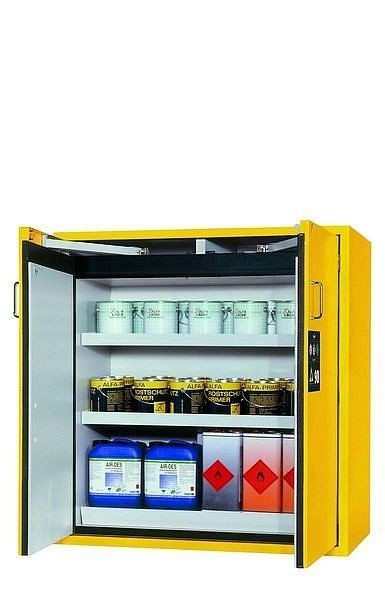 asecos Sicherheitsschrank S-CLASSIC-90, S90.129.120 in sicherheitsgelb RAL 1004 mit 2x Wannenboden Standard (Stahlblech), 30121-002-30159