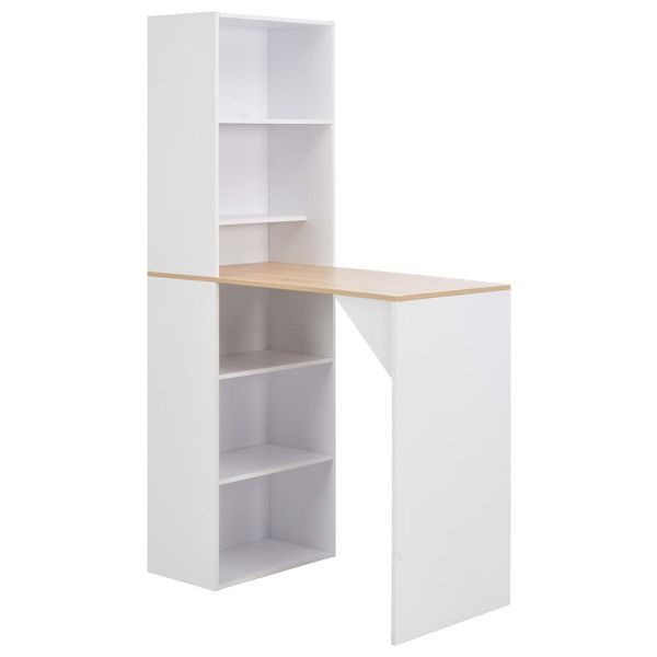 vidaXL Bartisch mit Schrank Weiß 115x59x200 cm, Natur-Tischplatte, 280230