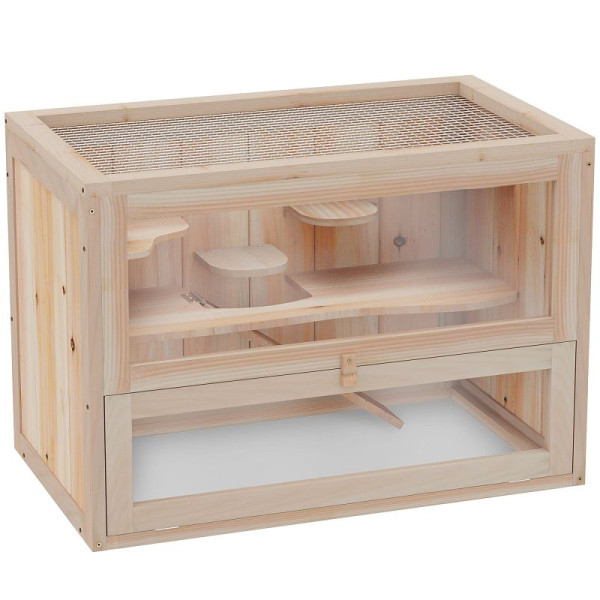 PawHut Kleintierkäfig Nagerkäfig Holz 60 x 35 x 42 cm, D51-024