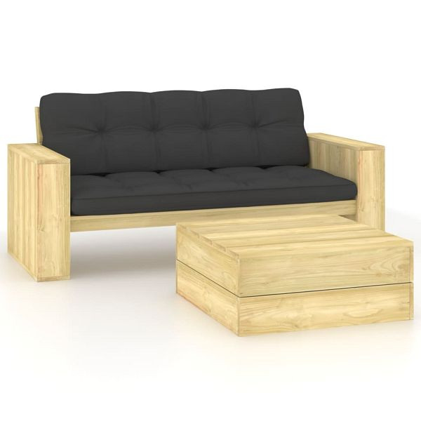 vidaXL 2-teilig Garten-Lounge-Set mit Kissen Kiefernholz Imprägniert, 3065777