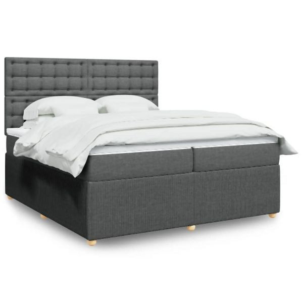 vidaXL Boxspringbett mit Matratze Dunkelgrau 200x200 cm Stoff, 3294478