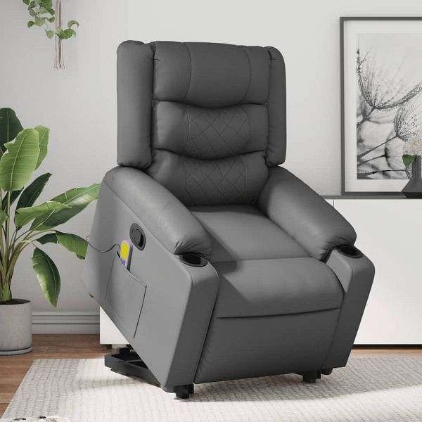 vidaXL Massagesessel mit Aufstehhilfe Grau Kunstleder, 3206558