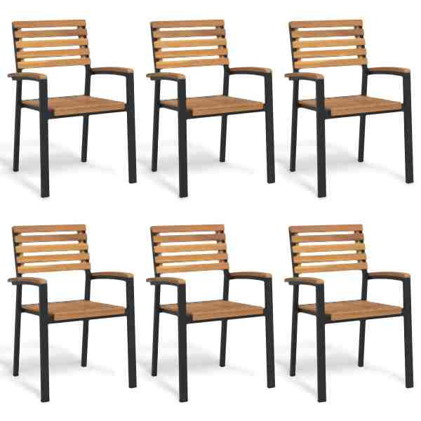 vidaXL Stapelbare Gartenstühle 6 Stück Massivholz Akazie und Metall, 3155426