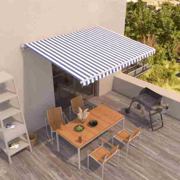 vidaXL Markise Manuell Einziehbar 450x350 cm Blau und Weiß, 3068996