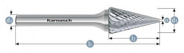 Karnasch Hartmetall-Frässtift unbeschichtet SKM/ HP-6 d1= 6,0 / l2= 20 / d2= 6 / l1= 50mm, VE: 3 Stück, 113094030