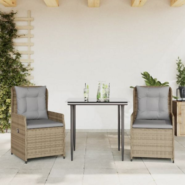 vidaXL 3-tlg. Garten-Essgruppe mit Kissen Beige Poly Rattan, 3262868