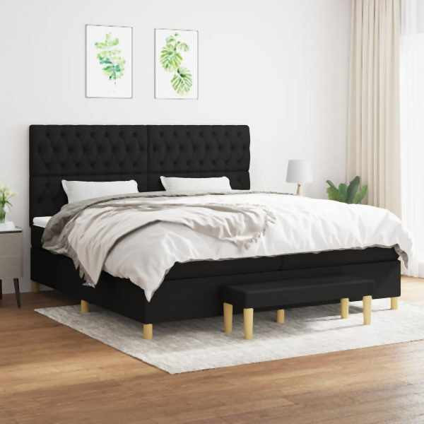 vidaXL Boxspringbett mit Matratze Schwarz 200x200 cm Stoff, 3137423
