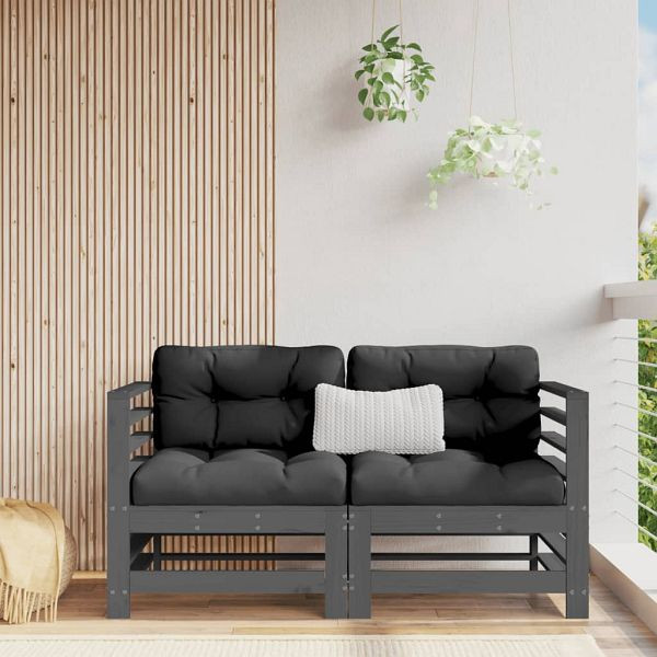 vidaXL Garten-Ecksofas 2 Stück Grau Massivholz Kiefer, 825634