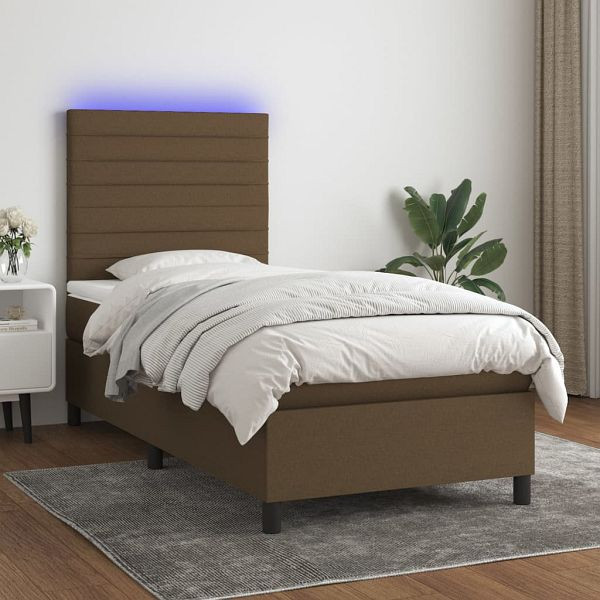 vidaXL Boxspringbett mit Matratze & LED Dunkelbraun 100x200 cm Stoff, 3134936
