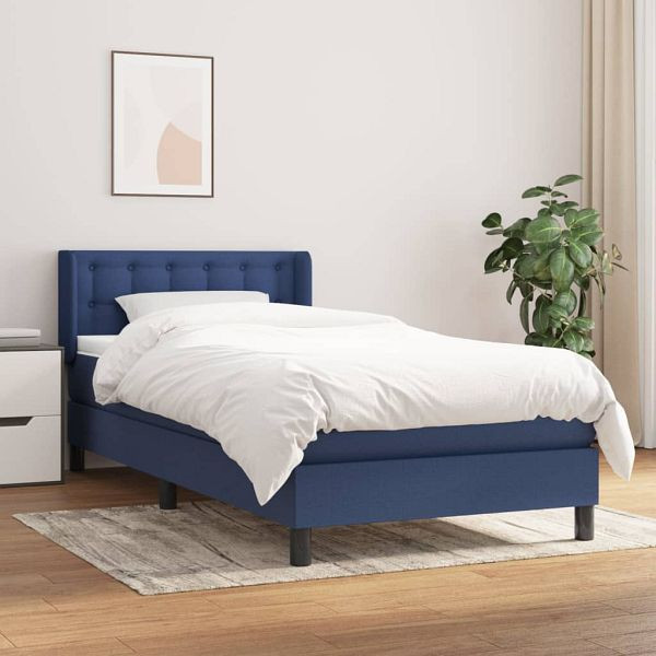 vidaXL Boxspringbett mit Matratze Blau 90x200 cm Stoff, 3130007