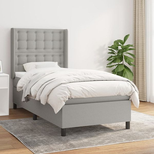 vidaXL Boxspringbett mit Matratze Hellgrau 90x190 cm Stoff, 3131713