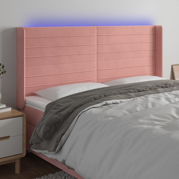 vidaXL LED Kopfteil Rosa 203x16x118/128 cm Samt, 3124259