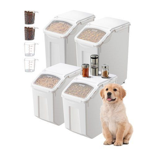 VEVOR Reis- und Futterbehälter, VE: 4 Stück, (2x 15L, 2x 20L) mit Rädern, Messbecher & luftdichtem Deckel für Küche & Tierfutter, ZMXMX4G100LB8XB2XV0