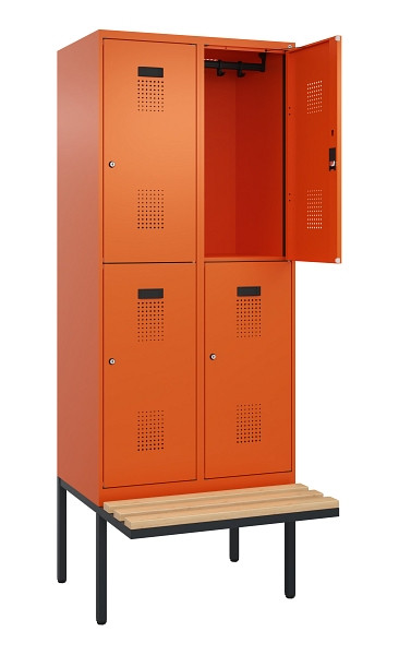 C+P Doppelstock-Spind Evolo PLUS, Bank, 4 Fächer, 2120x800x815mm, 2004/2004, Zylinderschloss, Sitzfläche Buche-Hartholz, 0493407-22 S10050