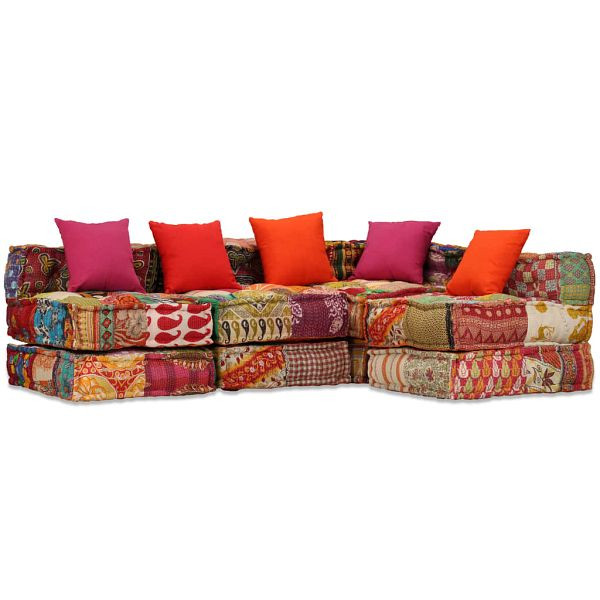 vidaXL 4-Sitzer Modularer Pouf Patchwork Stoff, 244981