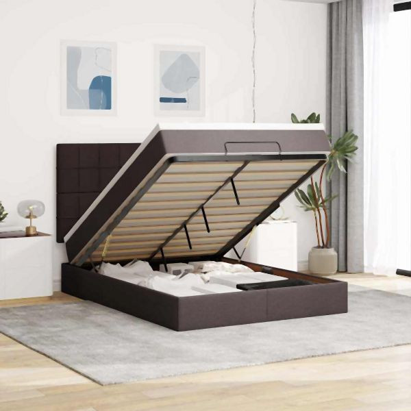 vidaXL Ottoman-Bett mit Matratze & LEDs Dunkelbraun 140x200 cm Stoff, 3314013