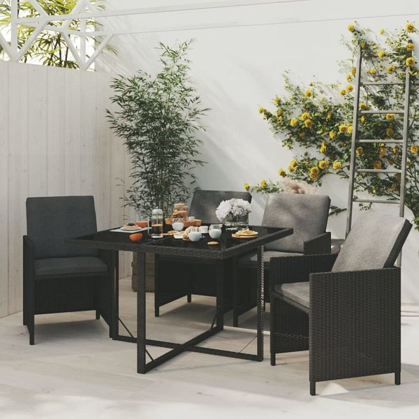 vidaXL 5-tlg. Garten-Essgruppe mit Kissen Poly Rattan Schwarz, 3095504