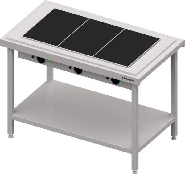 Stalgast Edelstahl Warmausgabe mit einer Glaskeramik-Wärmeplatte 3x GN1/1, 1245x750x880, Granitabdeckung "Standard G1", CF12208