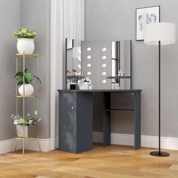 vidaXL Eck-Schminktisch mit LED Grau 111x54x141,5 cm, 326532