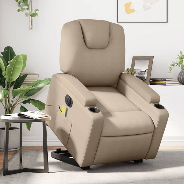 vidaXL Massagesessel mit Aufstehhilfe Elektrisch Cappuccino Kunstleder, 3204457