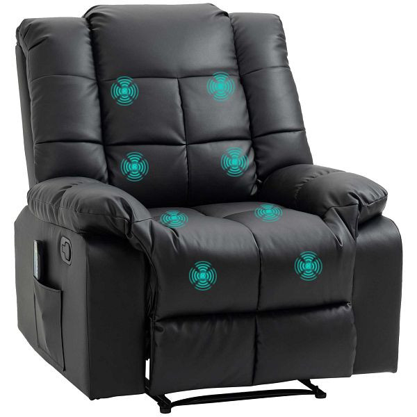 HOMCOM Massagesessel, Relaxsessel, 8 Vibrationspunkte, Liegefunktion, Kunstleder, schwarz, 94x99x99cm, 700-124V91BK