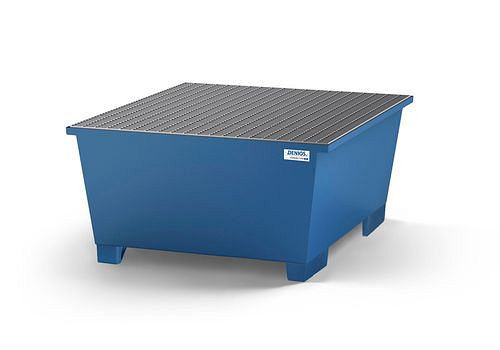 DENIOS Auffangwanne classic-line für 1 IBC, blau lackiert, Abfüllbereich und Gitterrost, 259383