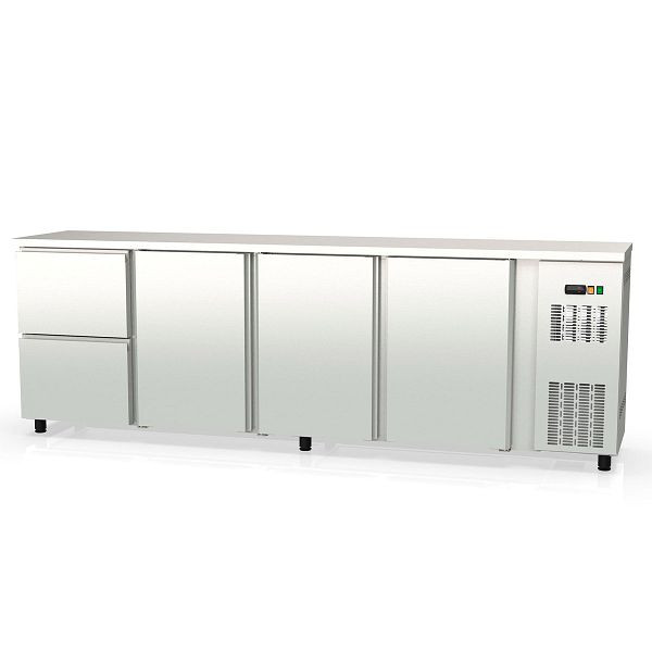 Vaiotec TOPLINE Barkühltisch 530 Edelstahl / 3 Türen & 2 Schubladen, 256,5x53x85 cm, 11438
