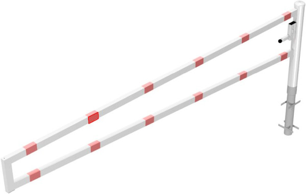 Schake Drehbare Wegesperre, zum Einbetonieren, feuerverzinkt und weiß beschichtet, Gesamtbreite: 3500 mm, mit Profilzylinderschloss, 4013_35ZB