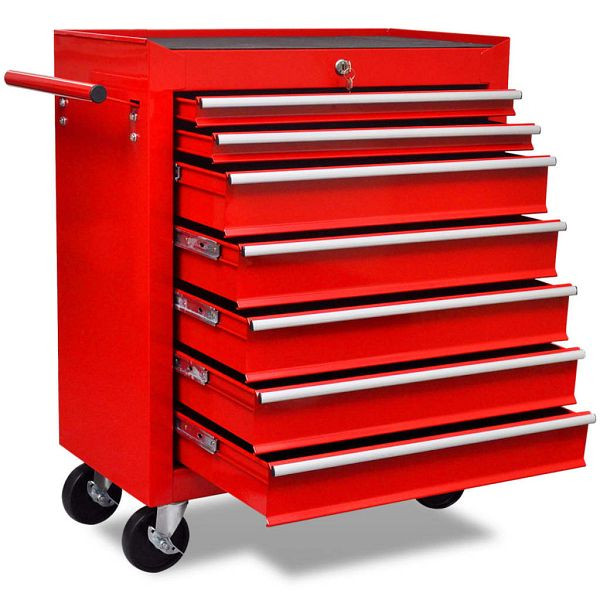vidaXL Roter Werkstattwagen 7 Schubladen, Material: Stahl, 141955