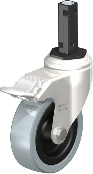 Blickle LKRXA-VPA 101G-11-FI-EXV12 Edelstahl-Apparate-Lenkrolle mit Expander & Feststeller, Vollgummi, Grau, 853260