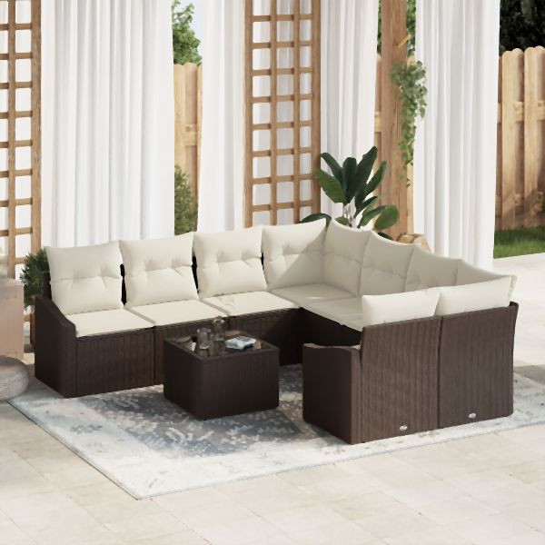 vidaXL Garten Sofa Set 9-Teilig Braun Rattan Gartensofa mit Stauraum, 3355327