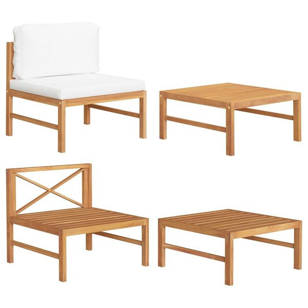 vidaXL 2-teilig Garten-Lounge-Set mit Creme Kissen Teakholz, 316110