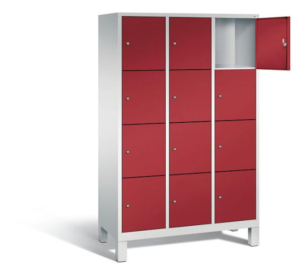 C+P Schließfachschrank Evolo, H1850xB1200xT500mm, Farbe: Lichtgrau / Rubinrot, 48010-324 S10102