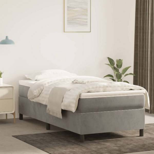 vidaXL Boxspringbett mit Matratze Hellgrau 100x200 cm Samt, 3144663