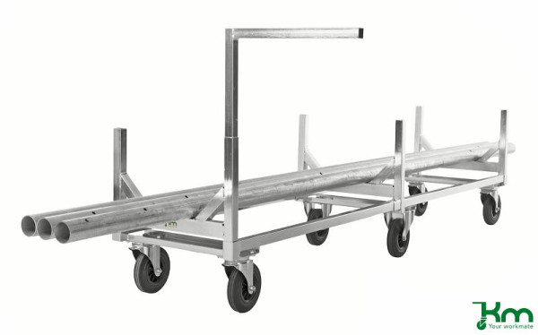 Kongamek Langgutwagen, 2800 x 608 x 700 mm, 4 Lenk- und 2 Bockrollen, mit Bremse, KM124B