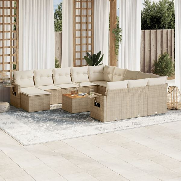 vidaXL 13-teilig Garten-Sofagarnitur mit Kissen Beige Poly Rattan, 3257199